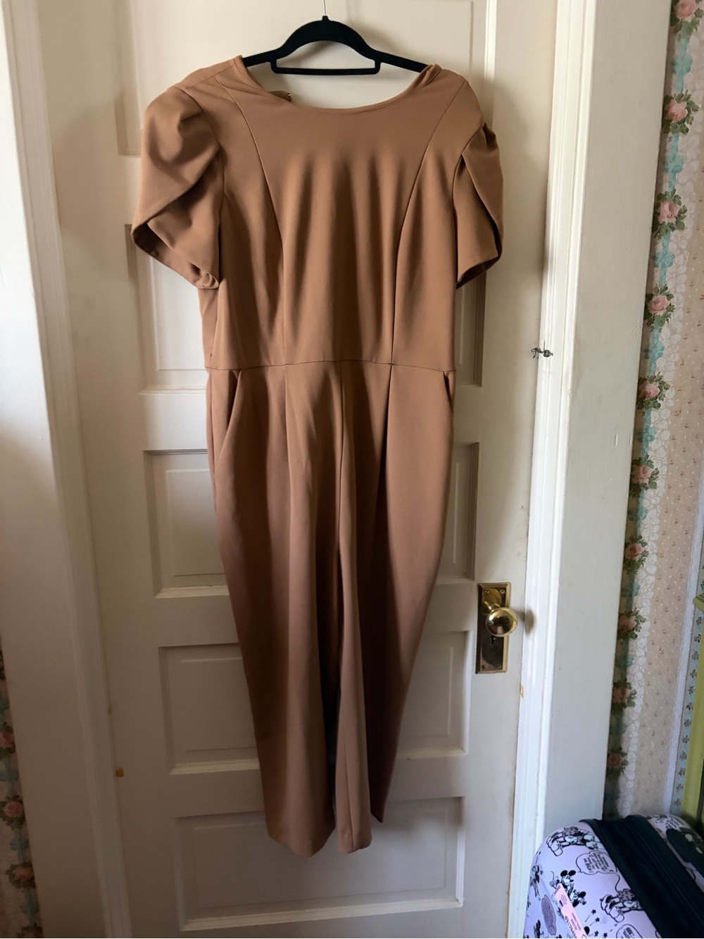 Camel Tan Jumpsuit with Puff Sleeves